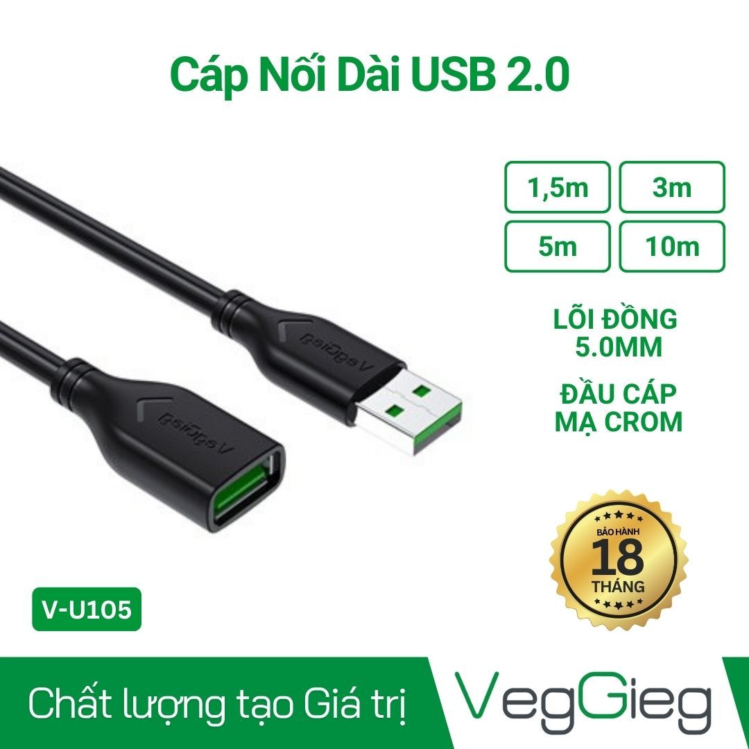 Cáp USB 2.0 nối dài 1.5m V-U105 VegGieg